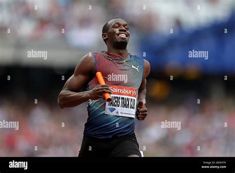 Jamaicas Usain Bolt Wins The 4x100 Metres Relay For The Racers Track