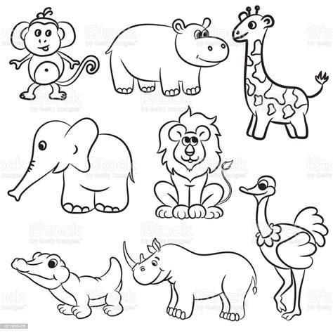 Cute Outlined Zoo Animals Collection Stock Illustration