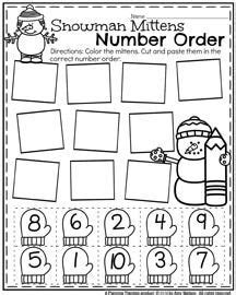 Winter Preschool Worksheets - Snowman Number Order for January