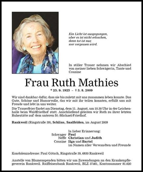 Todesanzeigen Von Ruth Mathies Todesanzeigen Vorarlberger Nachrichten