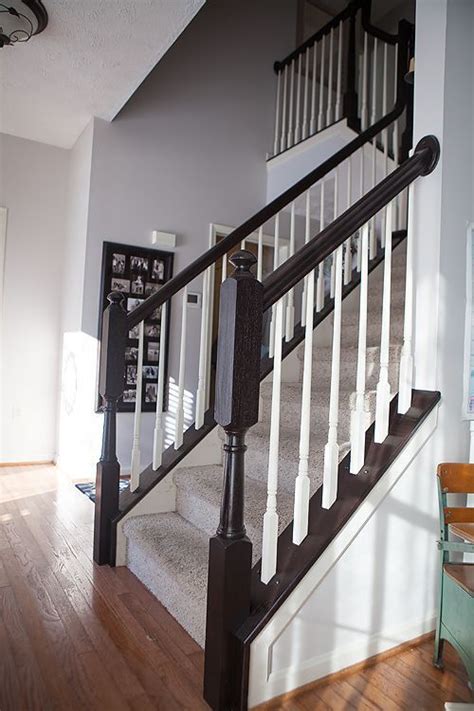 If it seems good, then you can have some confidence to do the whole stairs. DIY - How To Stain and Paint Oak Stair Banisters | Black ...