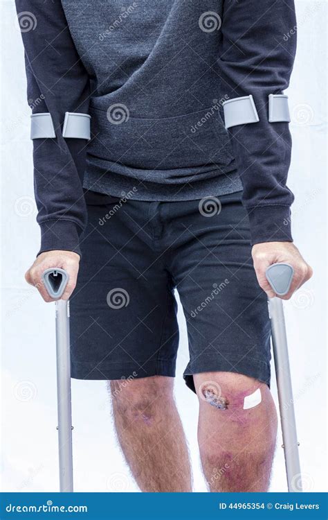 Man On Crutches Stock Photo Image Of Male Lean Assistance 44965354