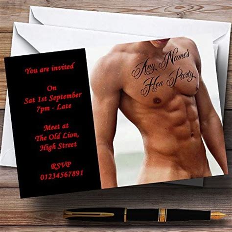 Fingerprint Designs Hen Party Invites Sexy Man Tattoo Stripper