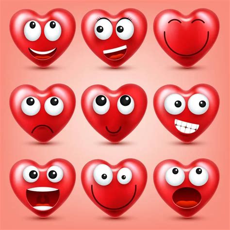 Heart Smiley Emoji Vector Set For Valentines Day Funny Red Face With