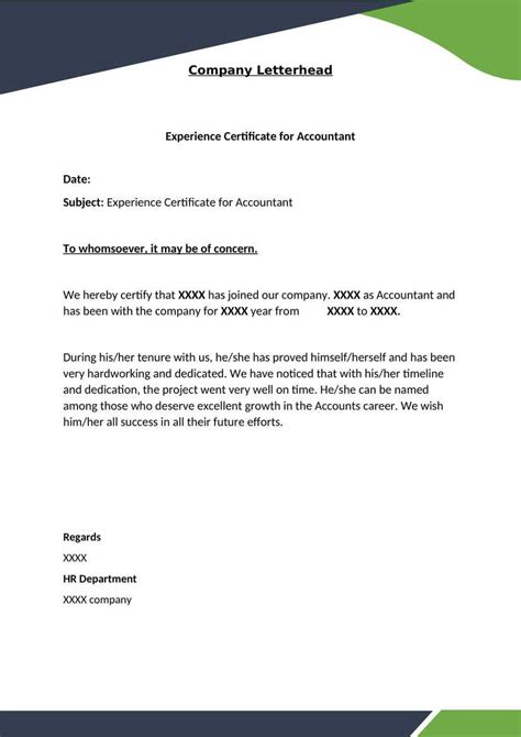 Accountant Experience Letter Certificate Template Download In Word