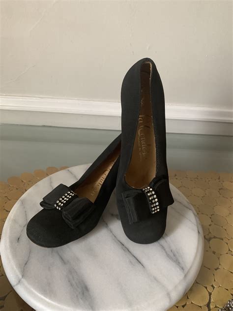 Vintage Black Peau De Soie Pumps With Bow And Rhinestones Ladies Etsy