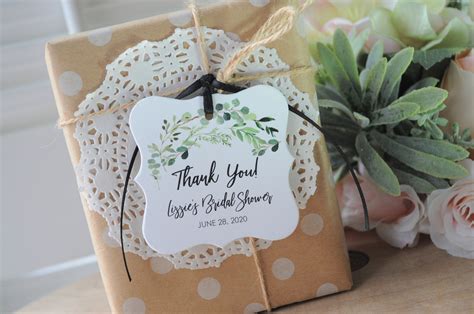 Bridal Shower Favor Thank You Tags Greenery Leaf Wedding Etsy
