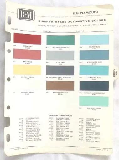 1956 Plymouth Dupont Color Paint Chip Chart All Models Original Mopar