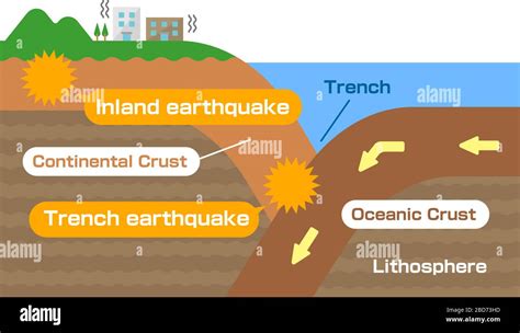 Continental Crust And Oceanic Crust Sectional View Vector Illustration