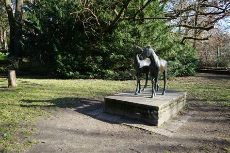 Statue With A Pair Of Horses In The Wuhlheide Park 12459 Berlin