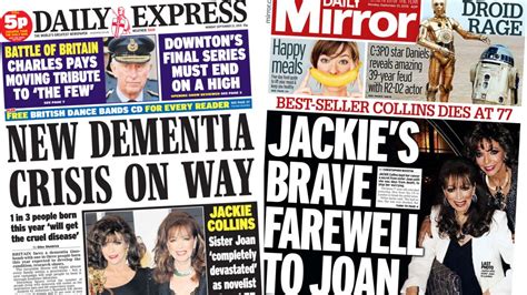 Newspaper Headlines Dementia Crisis Cameron Book Claims Jackie