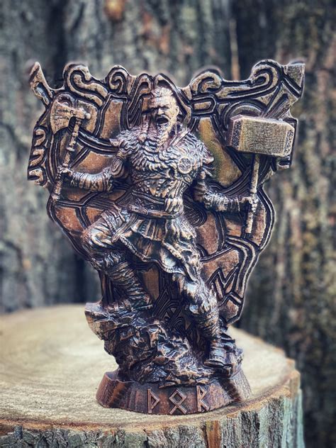 Thor Statue Thor God Mjollnir Ragnarok Norse Gods Wood Carving Etsy