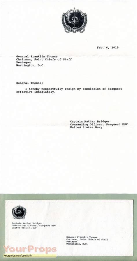 How to address resignation letter envelope. SeaQuest DSV Resignation Letter & Envelope original TV ...