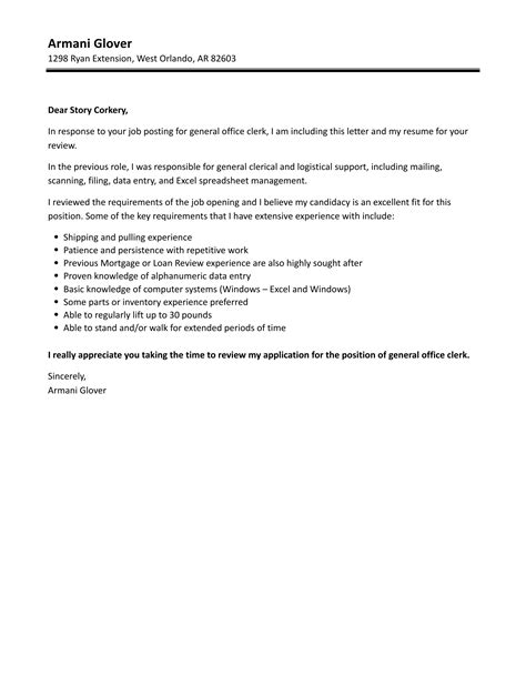 General Office Clerk Cover Letter Velvet Jobs