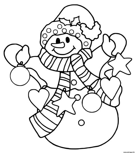 Coloriage Joyeux Bonhomme De Neige Avec Des Decorations De Noel Dessin