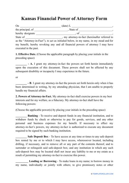 Kansas Financial Power Of Attorney Form Fill Out Sign Online And