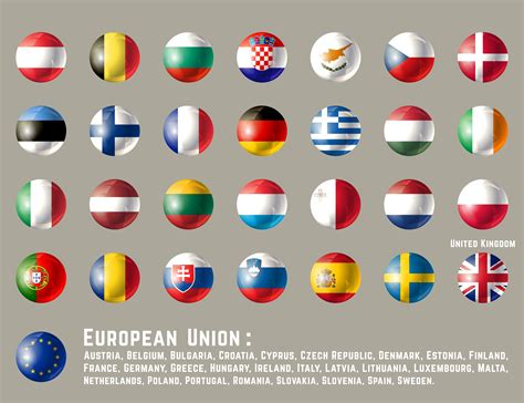 European Union Map With Flags In Circle Stock Vector