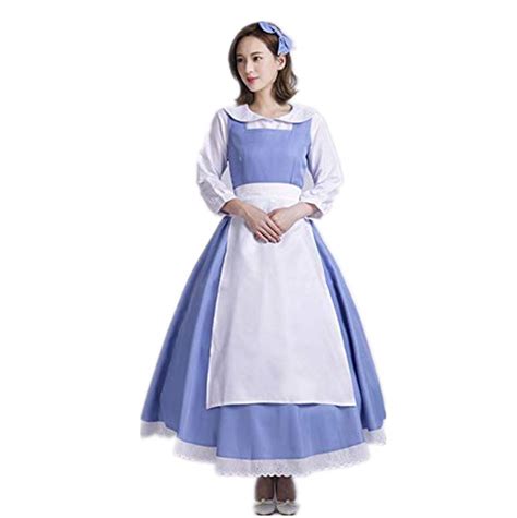 Princess Belle Costume Blue Maid Fancy Outfit Cosplay Dress Adult Size