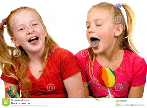 Girls Are Showing Their Blue Tongue Stock Photo Image Of Playing