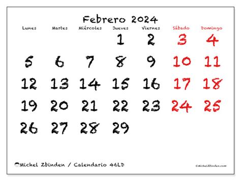 Calendario Febrero De 2024 Para Imprimir “46ld” Michel Zbinden Cr