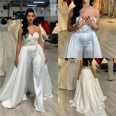 women jumpsuits plus size wedding dresses pant suits removable skirt formal gown ebay