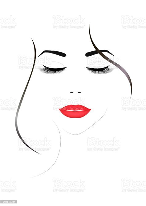 Smiling Beautiful Woman Face With Closed Eyes And Red Lips Vertical