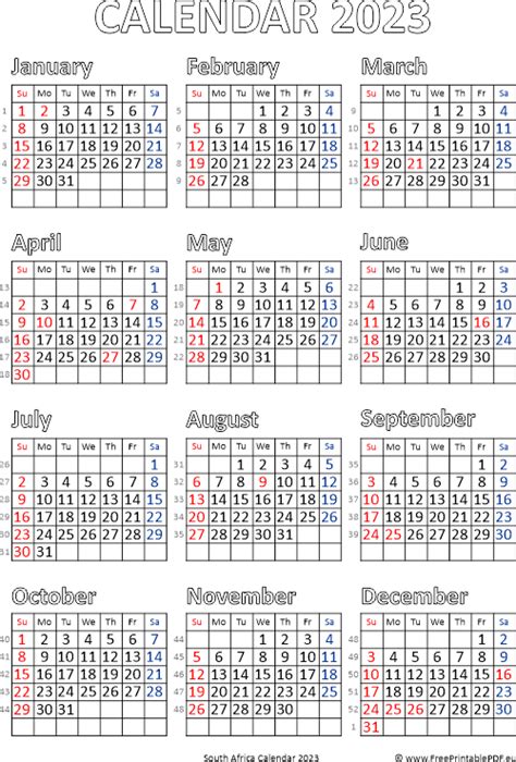 2023 Calendar Printable Pdf South Africa Imagesee