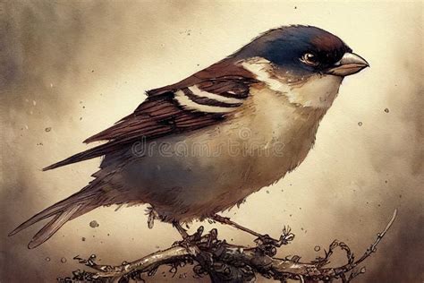 Sparrow Bird Illustration Watercolor Painting Stock Illustration