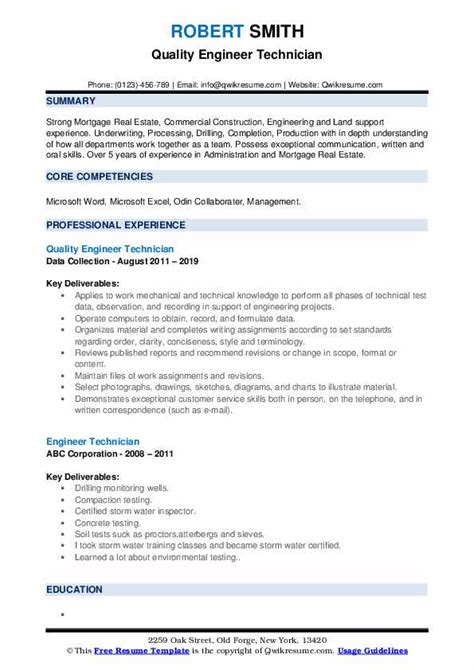 Your cv should ideally detail all of your skills with engineering as well as your other. Engineer Technician Resume Samples | QwikResume