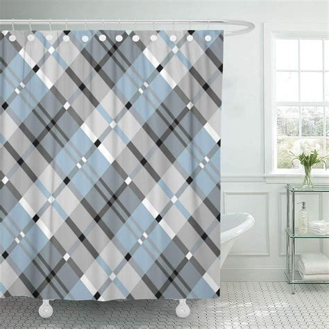 Cynlon Tartan Modern Plaid Pattern In Grey And Blue Winter Bathroom Decor Bath Shower Curtain
