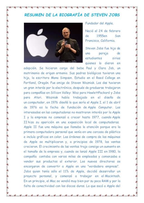 Resumen De La Biografía De Steven Jobs