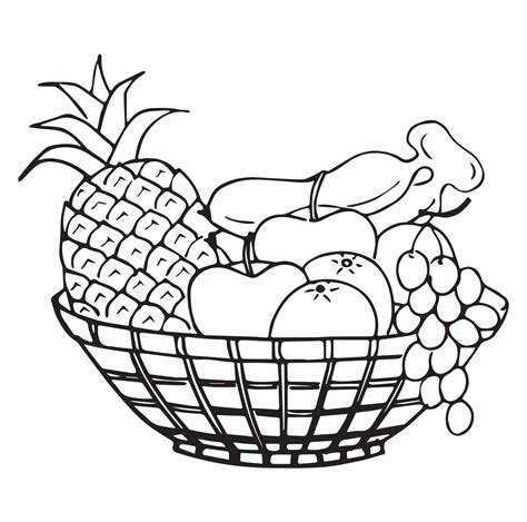 Fruit Basket Coloring Page For Kids Vector Illustration Eps And Image