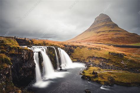 Aerial View Of Mount Kirkjufell With Waterfall Iceland Stock Image