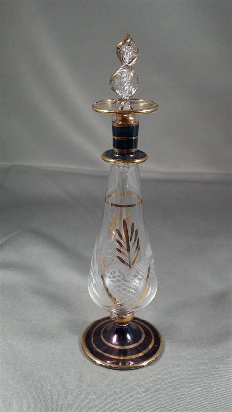 Exquisite Egyptian Etched Glass Perfume Bottle With Gold Leafing Ebay In 2021 Glass Perfume