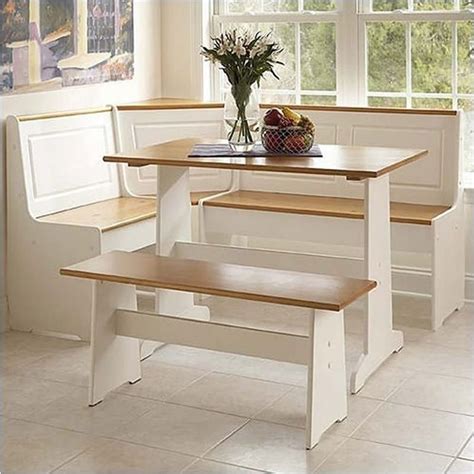 Pemberly Row Breakfast Corner Nook Table Set In White Pr 56008