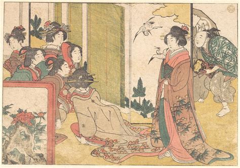 Kitagawa Utamaro Girls Entertained By Performers From The