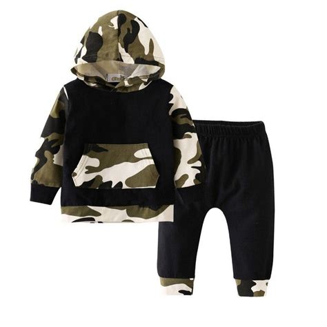 Hooded Camo Set Outfit Sets Camouflage Hoodie Baby Boy Fashion