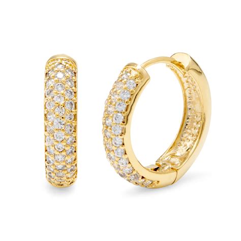Gold Plated Hoop Earrings With Cz Pave Design Eve S Addiction