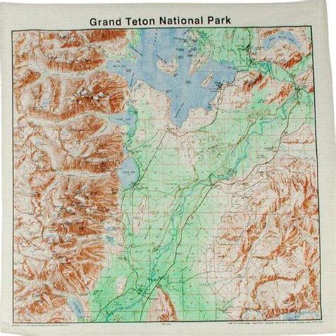 Grand Teton National Park Topographic Map Bandana 100 Cotton 22 X