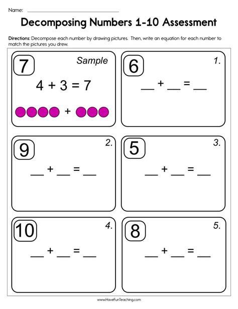 Decomposing Numbers To 10 Kindergarten Worksheets