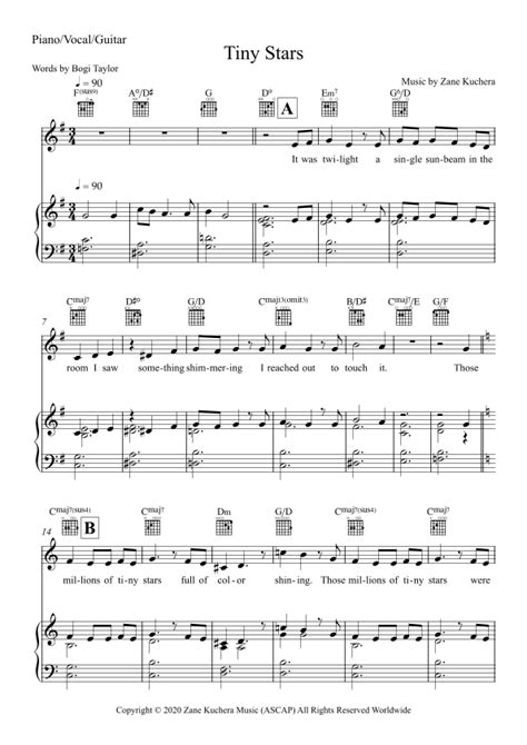 Tiny Stars Sheet Music Zane Kuchera Piano Vocal And Guitar Chords