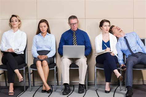 Five Bored Business People Sitting In Waiting Room Transformacija