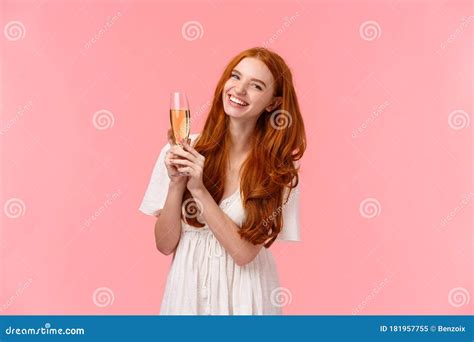 Carefree Excited Cute Redhead Woman Celebrating Birthday Attend Fancy Party Wear White Dress
