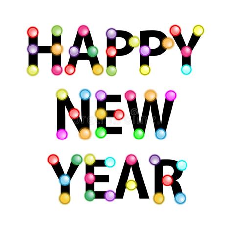 Happy New Year Font With Colorful Light Bulbs On White Background Stock