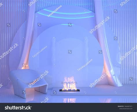 Futuristic Interior Design Living Room Fireplace Stock Illustration