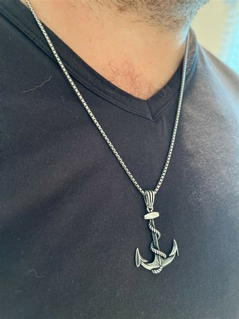 Mens Real 925 Sterling Silver Anchor Nautical Navy Pendant Necklace