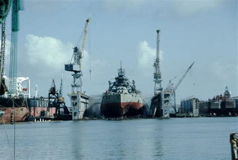 Uss Texas In Dry Dock At The Todd Shipyards In Galveston During Her