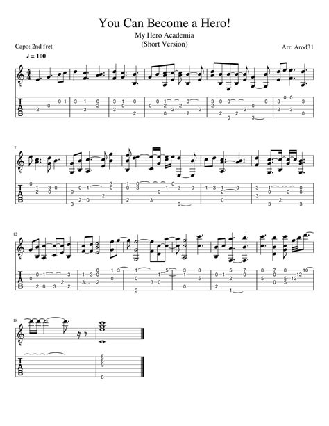 You Can Become A Hero My Hero Academia Fingerstyle Guitar Sheet