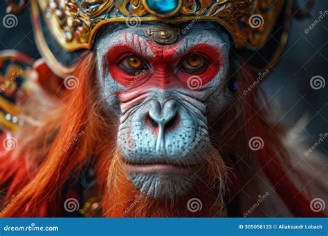 Serious Monkey Wearing Clothes And A Crown Monkey King Stock Image