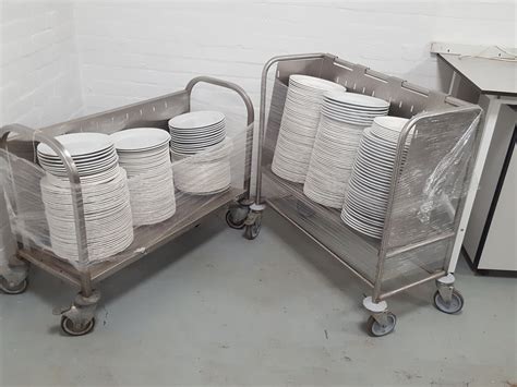 300 Commercial Grade Catering Plates 2 Plate Trolleys Heavy Duty